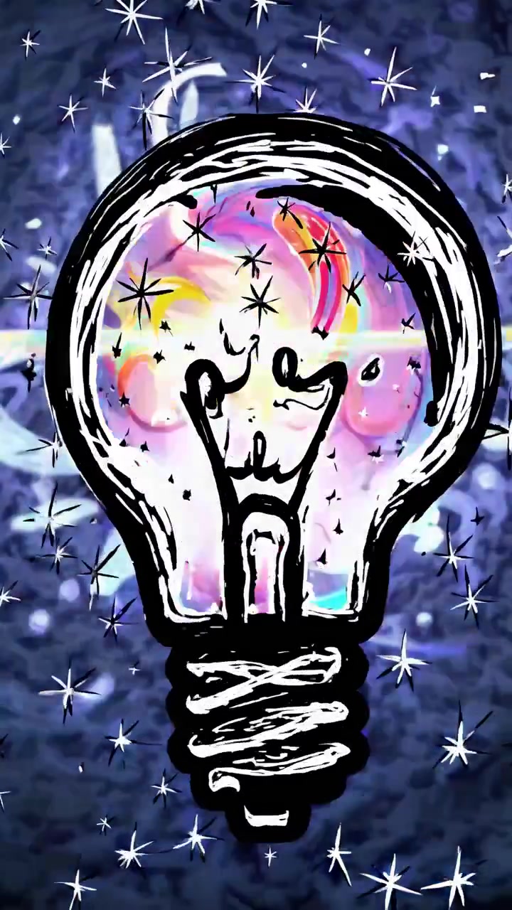 Animated Light Bulb Illustration with Changing Colors and Stars
