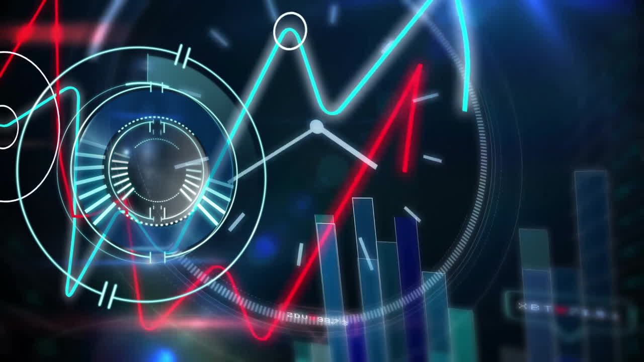 Animation of digital data processing over scope scanning and clock