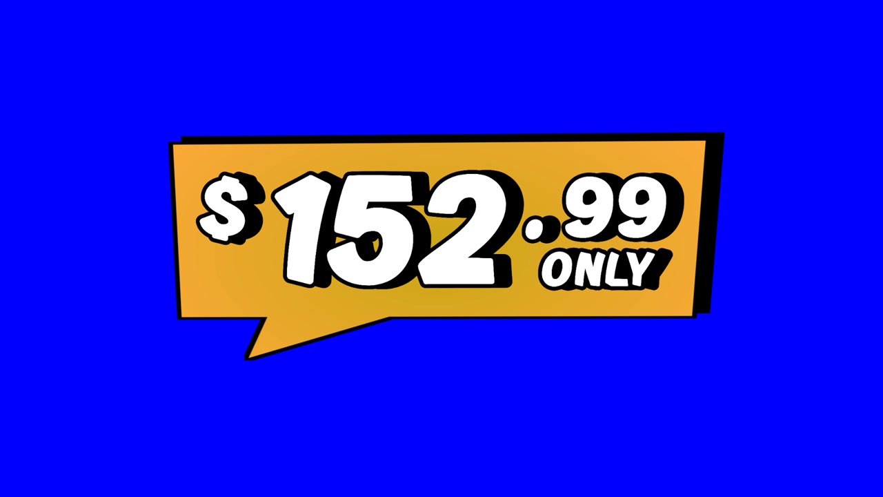 Animation $152.99 only price tag in speech bubble motion graphics on Blue screen background. Perfect for ads, e-commerce, retail, discounts, and promo videos business concept video element