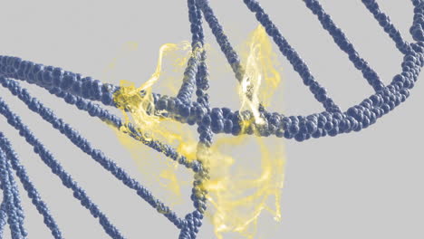 노란색 입자를 가진 dna 줄무, 과학 데이터 처리 애니메이션