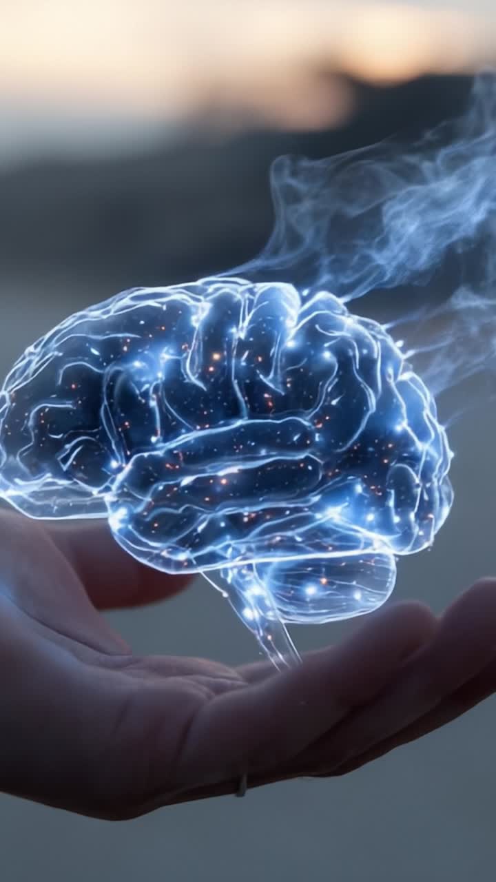 Una rappresentazione luminosa del cervello umano, che evoca i misteri della cognizione e dell'immaginazione attraverso una luce eterea e dettagli intricati