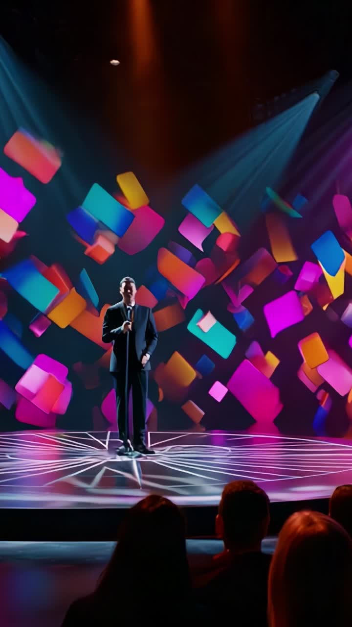 Dynamic Performance on Stage with Colorful Background Lights and Engaging Visuals Captivating the Audience in a Vibrant Atmosphere of Entertainment and Inspiration