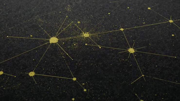 Panning camera revealing glowing yellow node network to show depth, lines shifting, marker moving