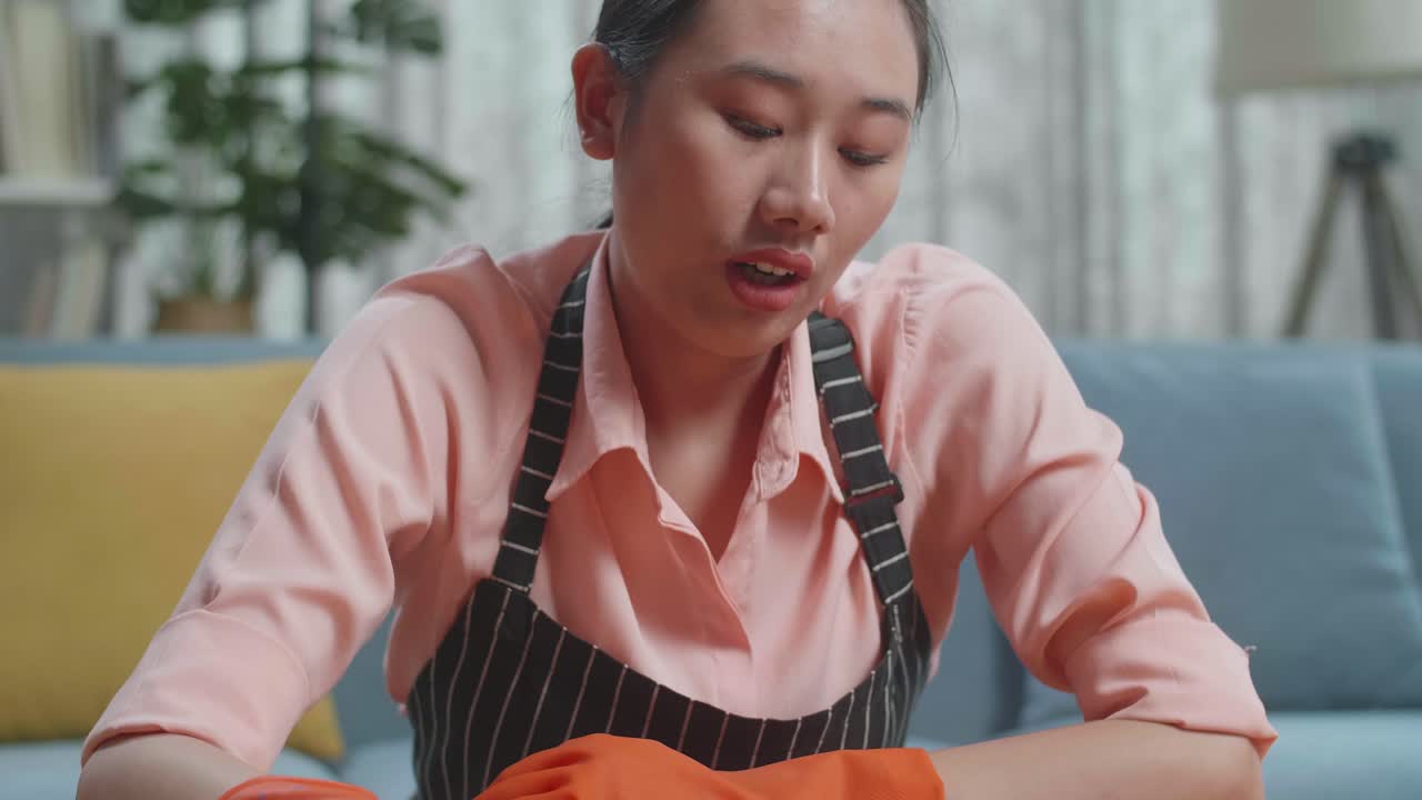 집을 청소하거나 집안일을 하는 여성