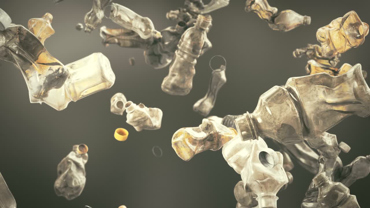 폐기물 플라스틱 병이 4k에서 루프 가능한 배경으로 떨어집니다.
