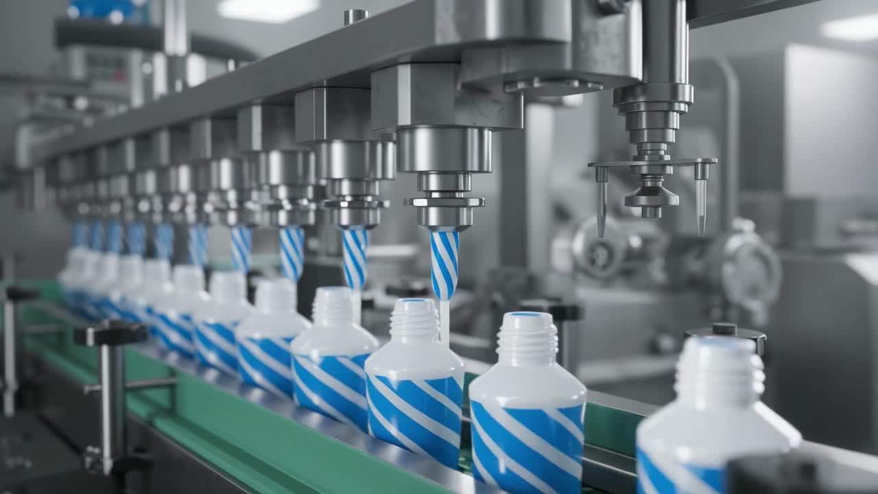 Automated Liquid Filling Process in a Modern Bottling Plant: Precision Equipment and Bottle Designs in Action