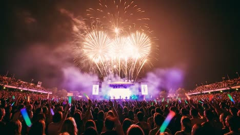 vibrant festival celebration with spectacular fireworks lighting up the night sky and an energetic crowd enjoying the event's thrilling atmosphere