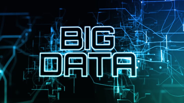 Animation of big data text over black background