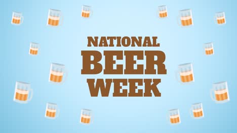 Animation-of-world-beer-week-text-and-multiple-pint-of-beer-over-blue-background