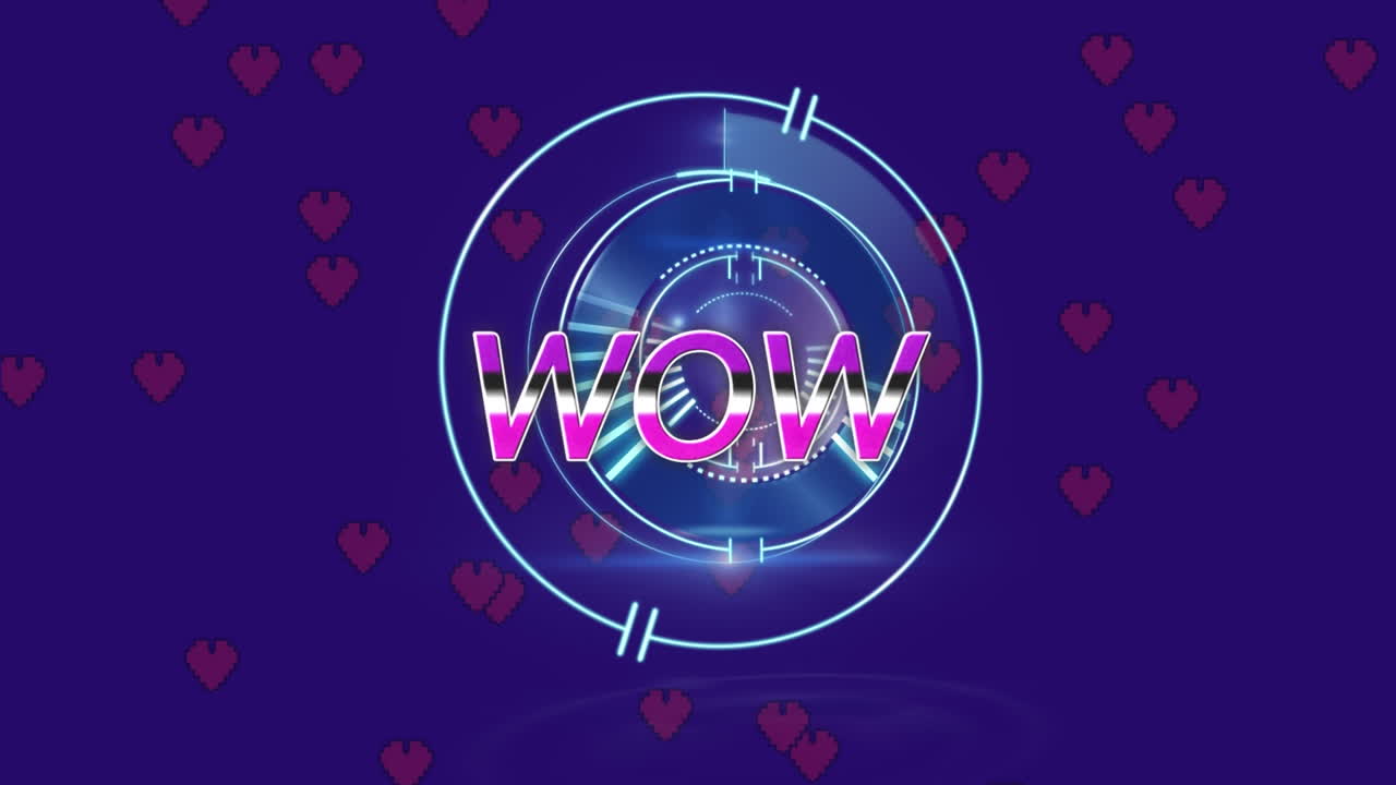 스 ⁇  스캐닝과 파란색 배경에 있는 심장의 와우 텍스트의 애니메이션