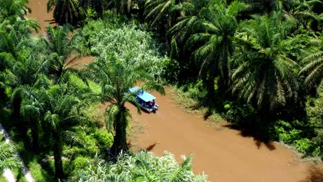 Motorboat-Navigating-Along-Kinabatangan-River-in-Malaysia,-Aerial-View