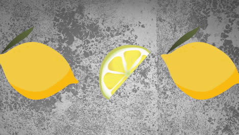 animation of lemons moving over grey distressed background