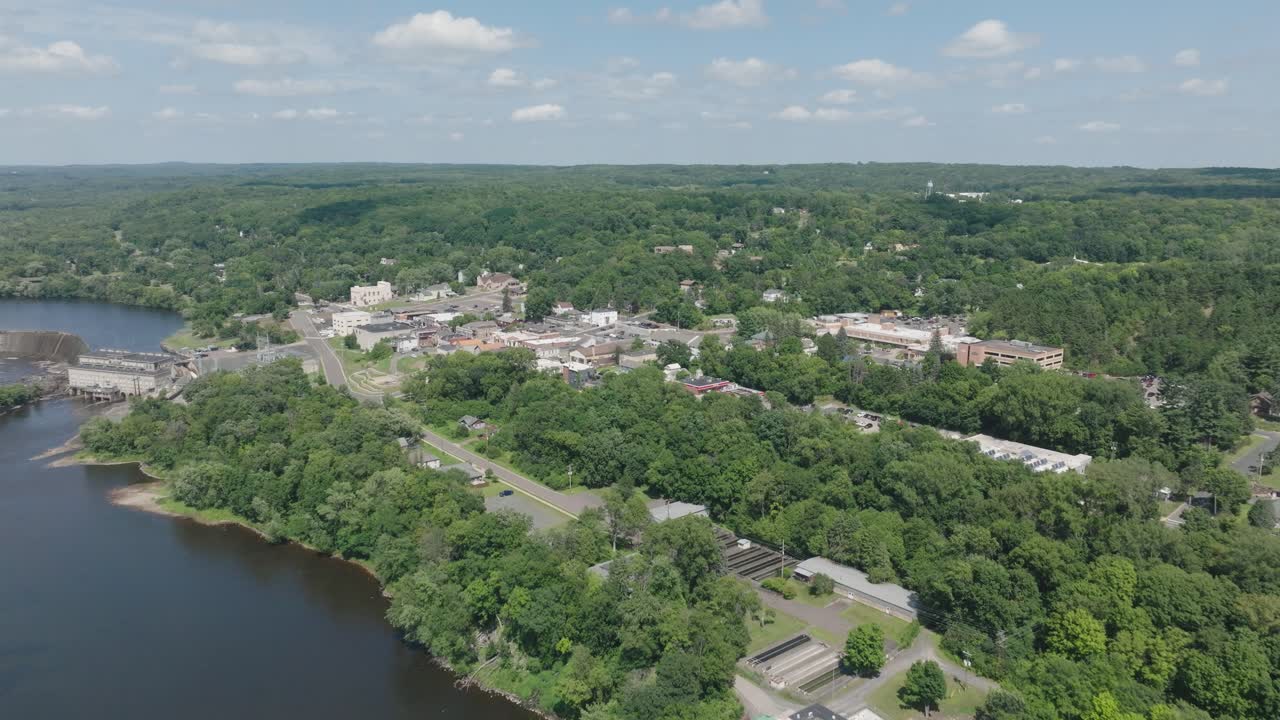 Panorama Of St. Croix Falls City In Polk County, Wisconsin, United States. Aerial Drone Shot