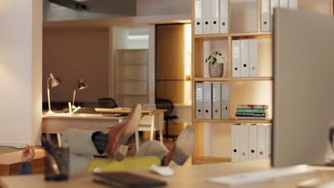 Office,-fall-and-business-man-on-chair-at-desk