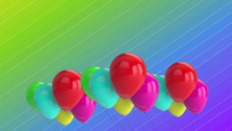 animación de globos coloridos sobre un fondo multicolor