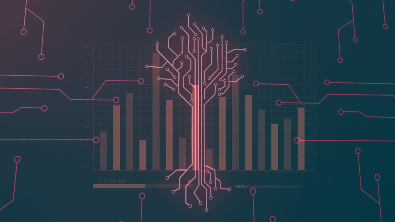 Digital tree circuit design with animation over bar graph in school setting