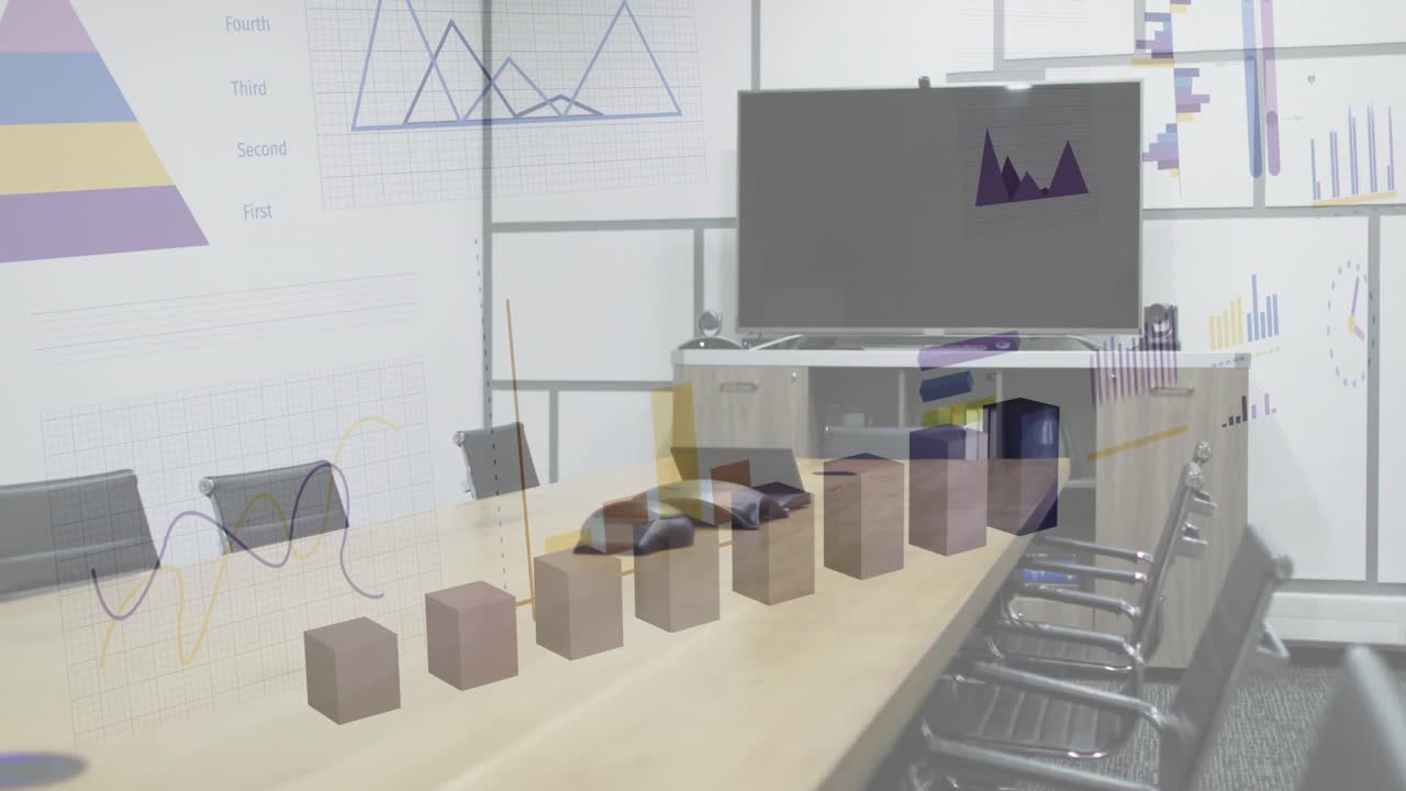 animación del procesamiento de datos financieros por computadora en la oficina.