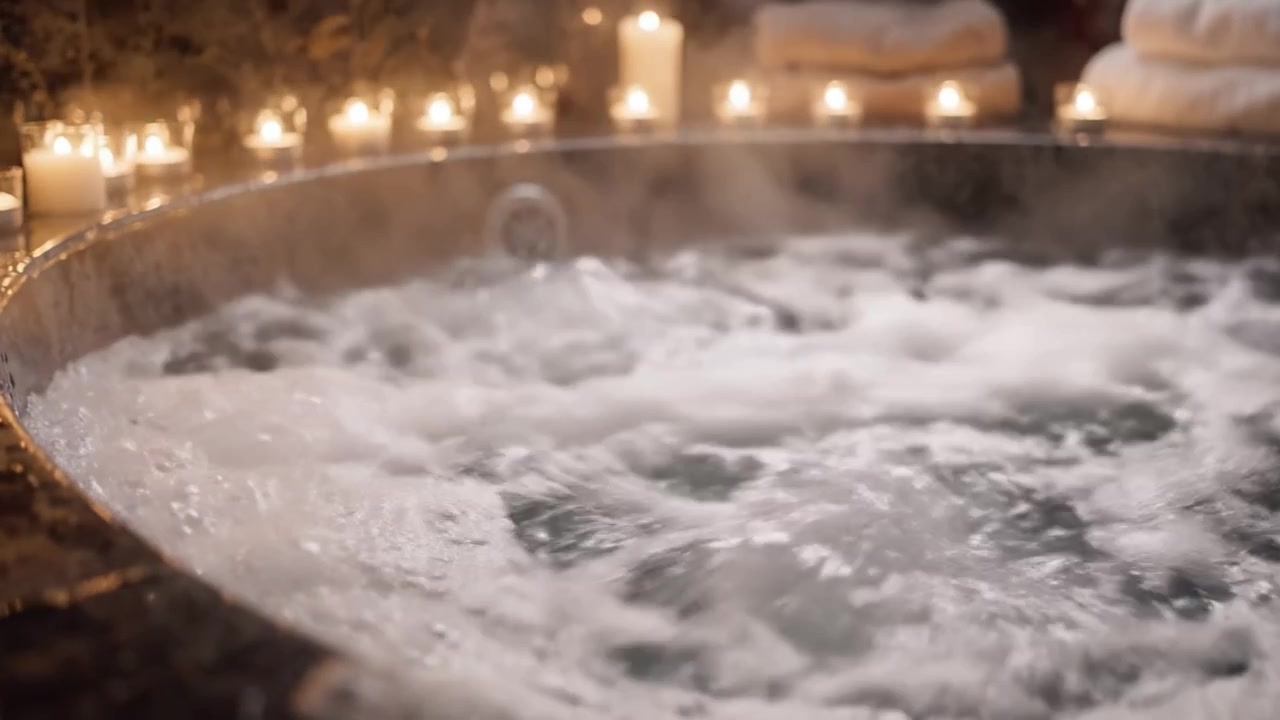 Ritiro spa rilassante: un'esperienza rilassante in vasca idromassaggio circondata da candele accese e acqua gorgogliante per il massimo relax e serenità.