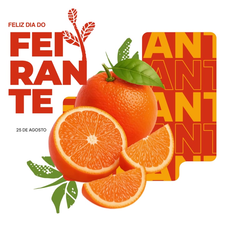 Design Gráfico Celebrando o Dia do Feirante com Laranjas Frescas.