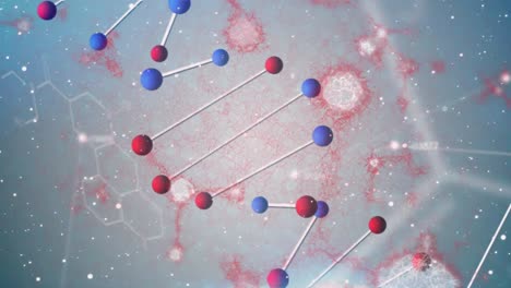 Animation-Von-DNA-Ketten-Auf-Blauem-Hintergrund-Mit-Chemischen-Formeln