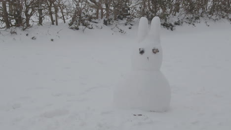 muñeco de muñeco de nieve con forma de conejito en invierno