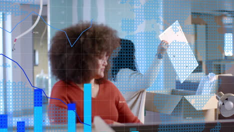 animación del procesamiento de datos financieros sobre diversas personas de negocios en la oficina