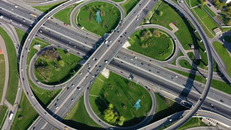 aerial view of a freeway intersection traffic trails in moscow.