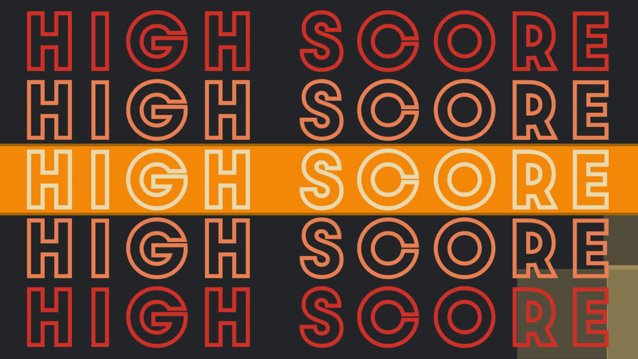 animación del texto de puntaje alto repetido sobre cuadrados amarillos sobre fondo negro