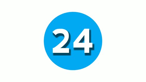 number 24 twenty four sign symbol animation motion graphics on blue circle white background,cartoon video number for video elements