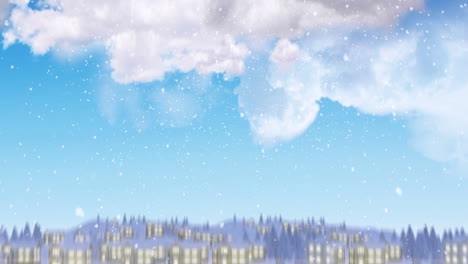 animación de nubes sobre un paisaje de invierno con casas