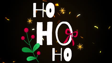 animación de texto ho ho ho sobre confeti sobre fondo negro