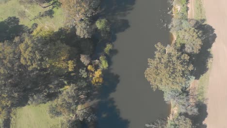 Birds-eye-shot-of-the-Goulburn-River-in-Victoria-Australia-in-rural-countryside