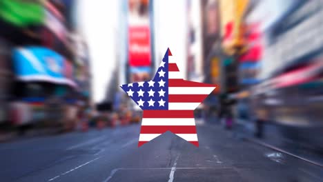 animation of star of american flag moving over city