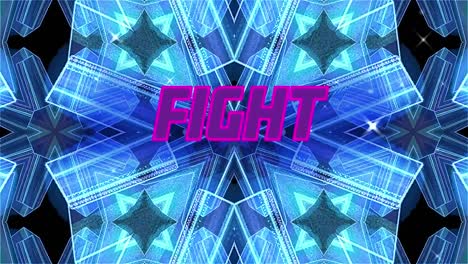 animation of fight text over blue shapes on black background