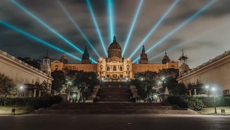 time-lapse of montjuic barcelona at night on a winter day