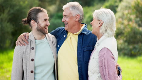 Face,-kiss-and-senior-parents-with-son