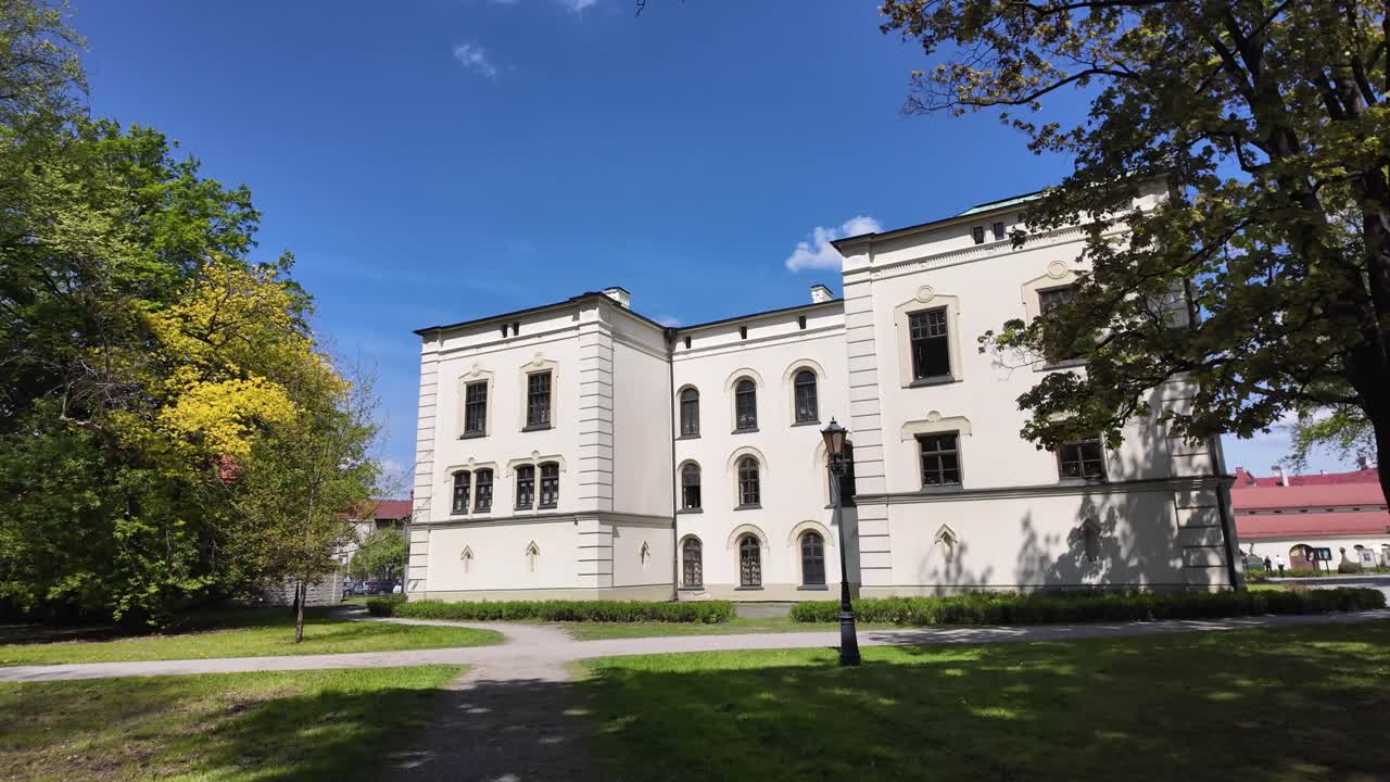 The courtyard of the old castle in Żywiec on a sunny summer day