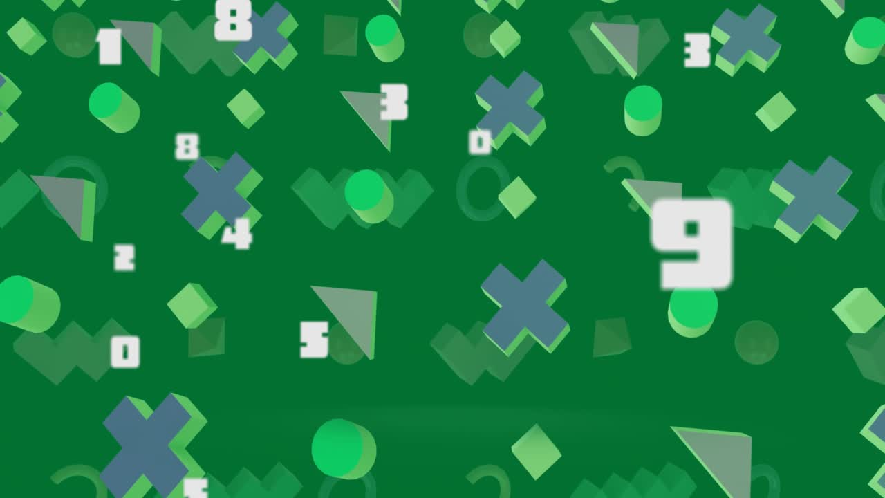 Animation of rows of abstract shapes pattern on green background