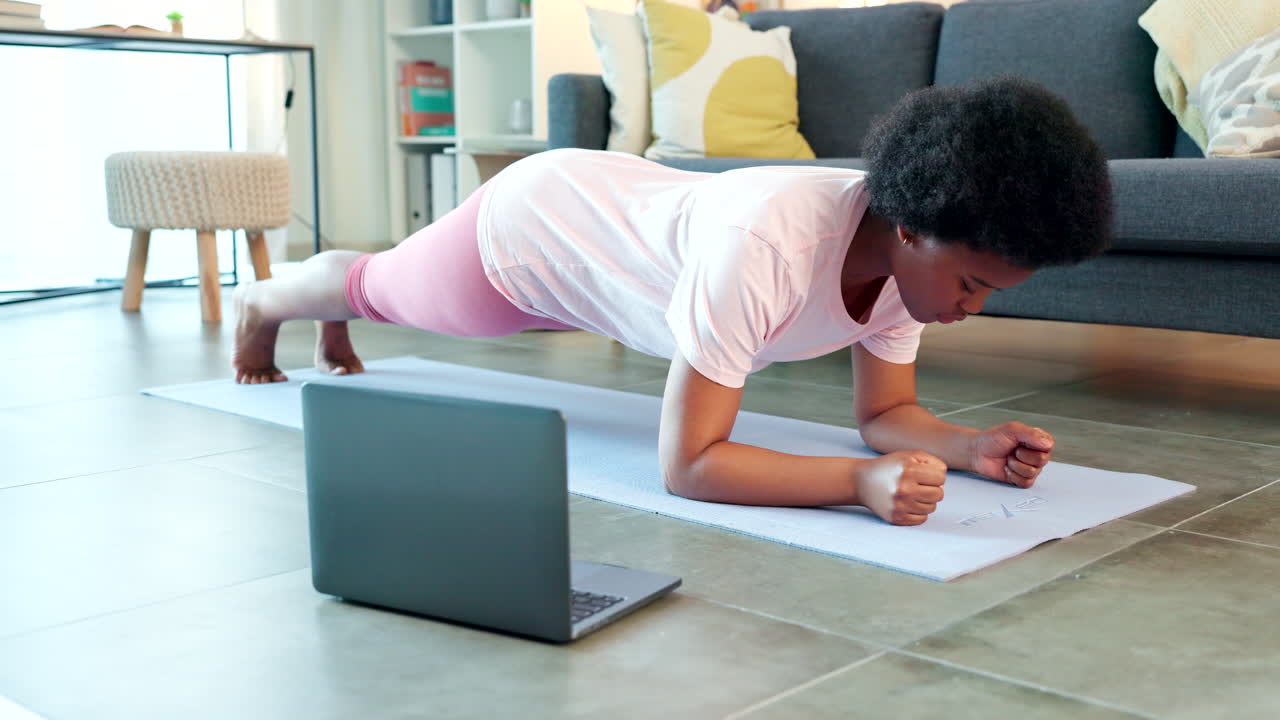 Woman exercising at home for health
