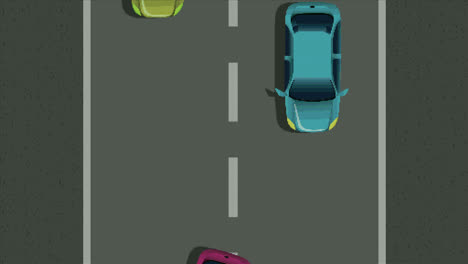 Animación-De-La-Pantalla-De-Un-Videojuego-Con-Coches-Corriendo-En-Una-Calle-En-Movimiento.