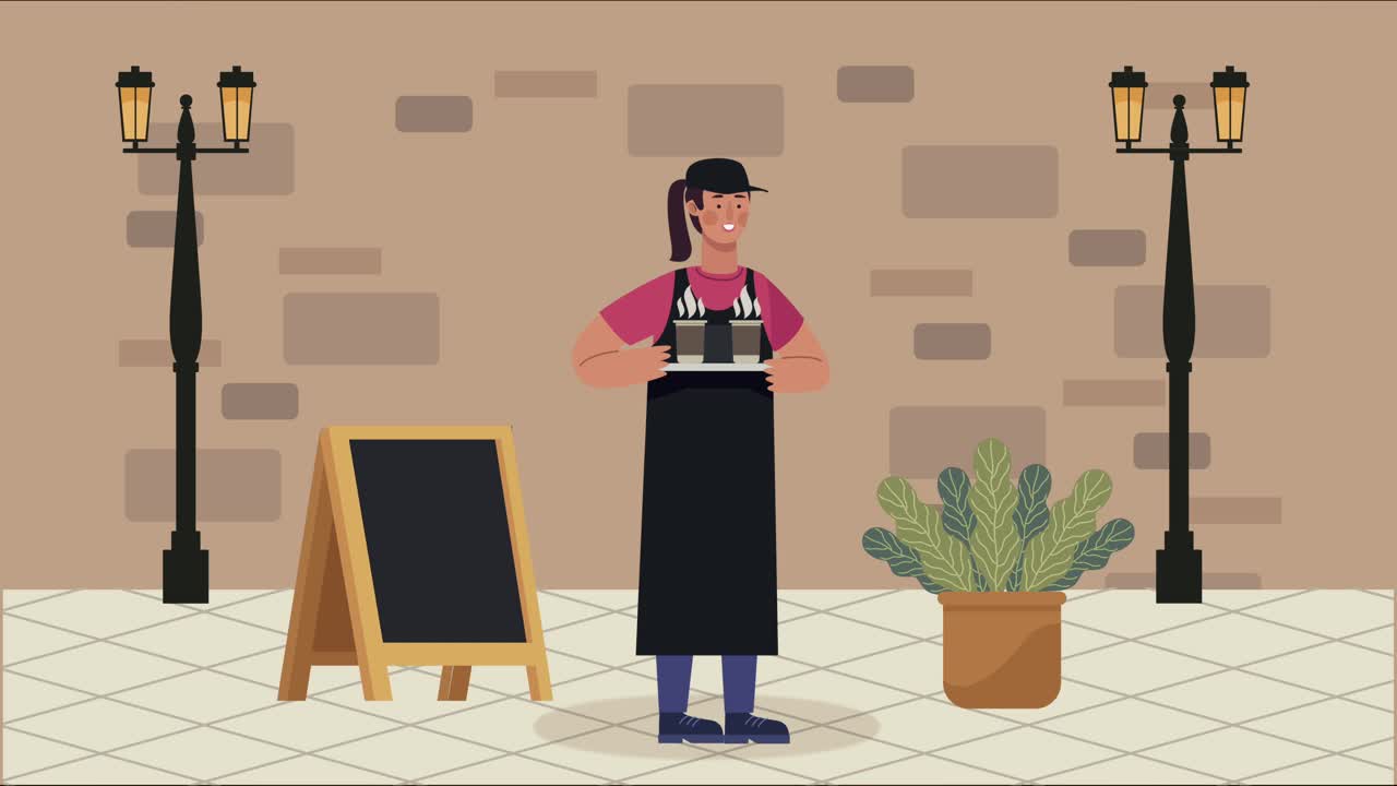 Coffee shop animation with female worker scene | Premium Stock Video ...