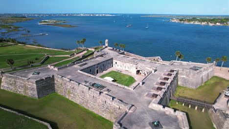 Aerial-view-over-the-Castillo-De-San-Marcos,-in-sunny-St