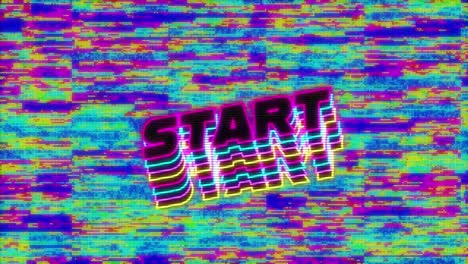 animation of start text on screen with stripes in hypnotic motion in seamless loop