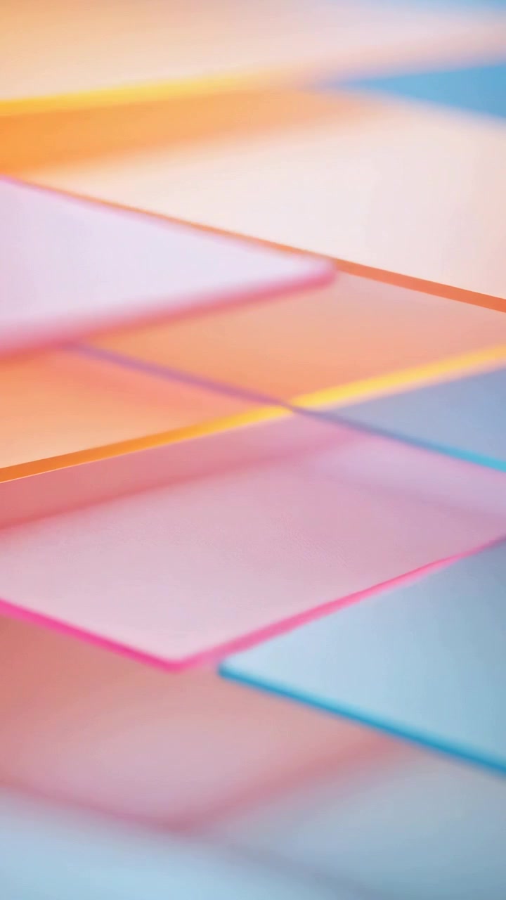 Vertical video: Camera pan moving thin colored panels, showing layered orange pink bands in studio