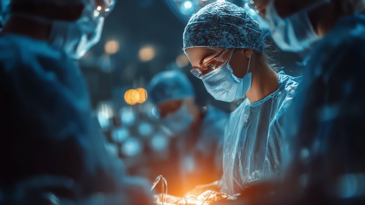 Koncentrerede kirurger engageret i kritisk operation: Et indblik i præcisionen og dedikationen hos medicinske fagfolk i et kirurgisk miljø med høj indsats