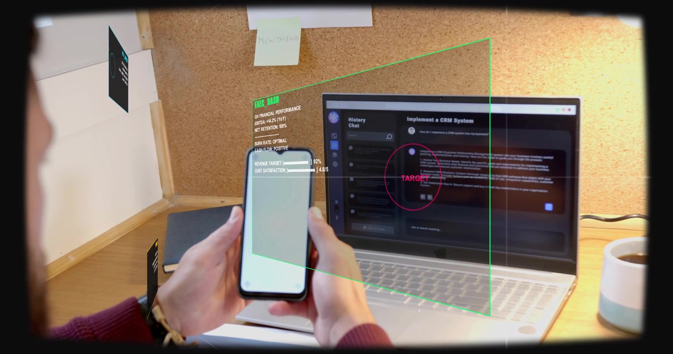 Vertical video: Typing starting HUD, hands picking flipping phone and holding, showing risk metrics