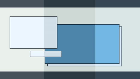 Animation of grey rectangles moving over blue and copy space rectangles, on pale grey background