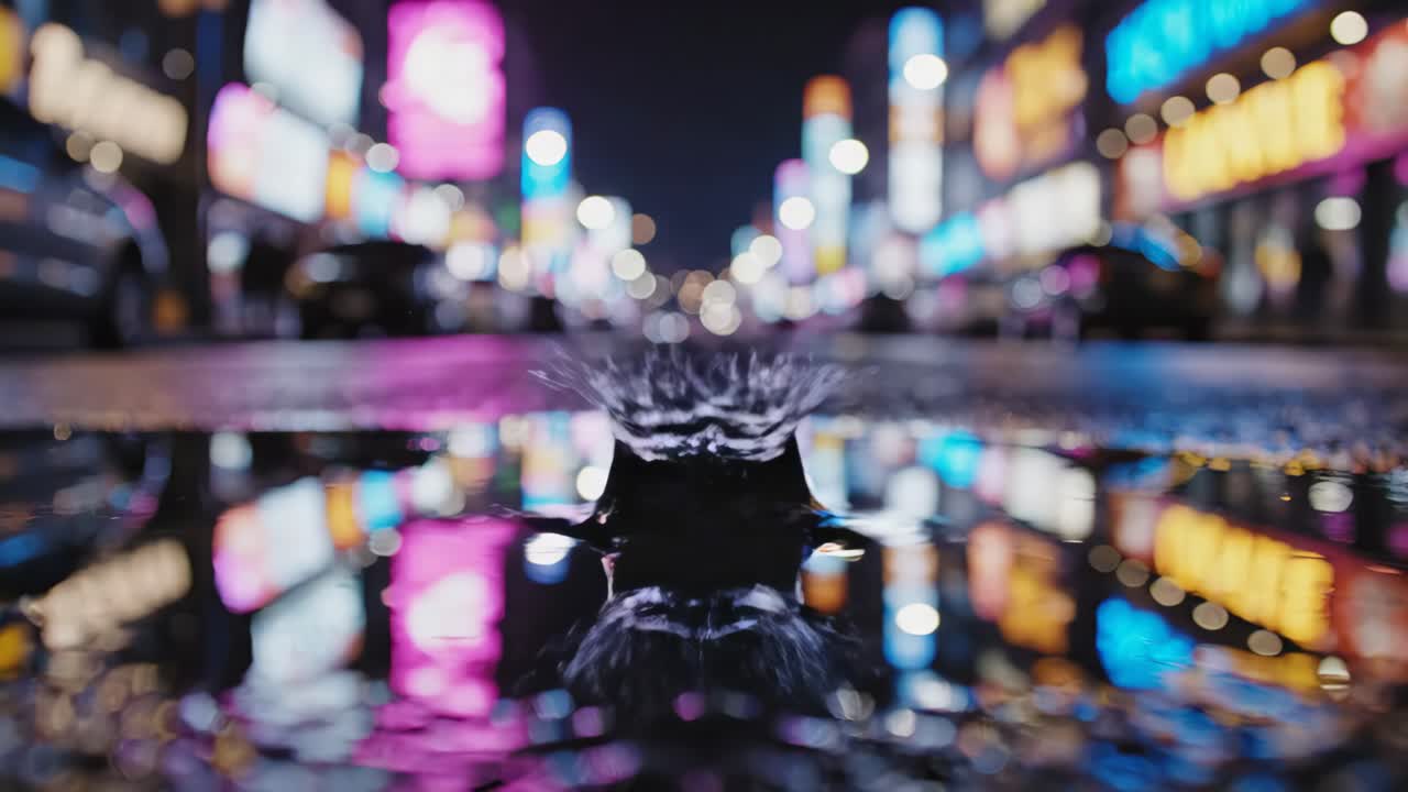 Water Splashes in Cityscape Reflection