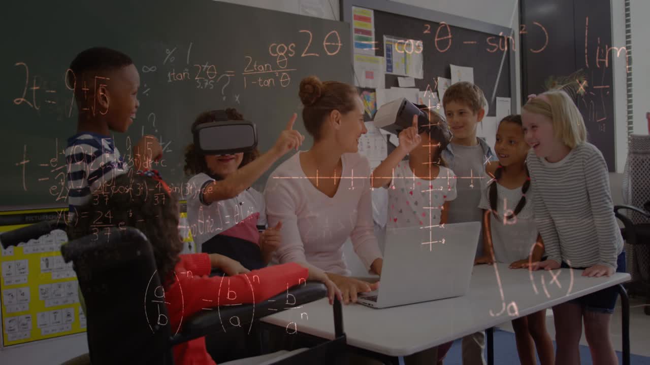 animación de ecuaciones matemáticas sobre escolares utilizando auriculares vr