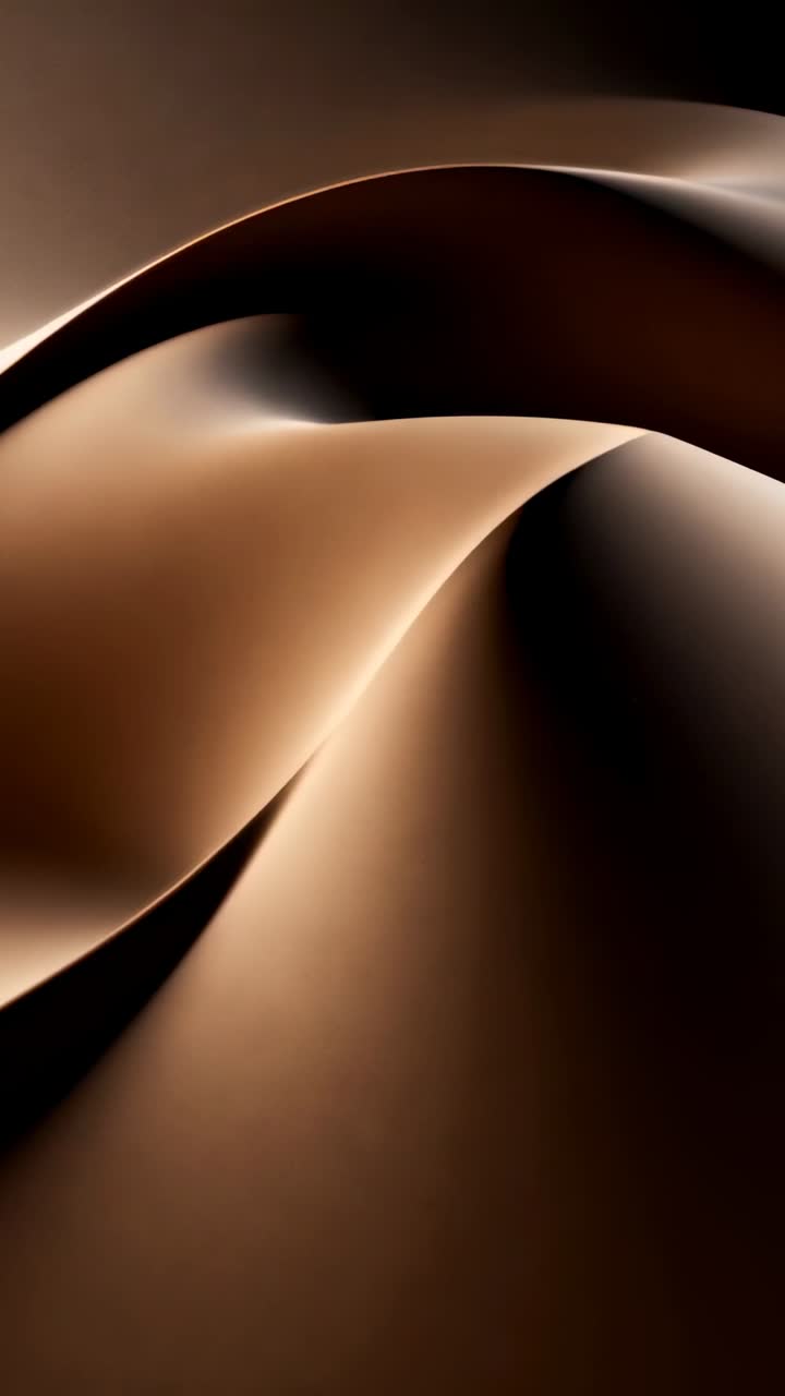 Vertical video: Starting play, abstract layered curved form shifting in studio showing brown folds